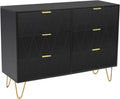 UEV Commode, Armoire avec 6 Tiroirs, Meuble de Rangement Chambre Enfant/Adulte, 100 x 34 x 73cm, Buffet Salon, Style Scandinave Elégant, Couleur Noir