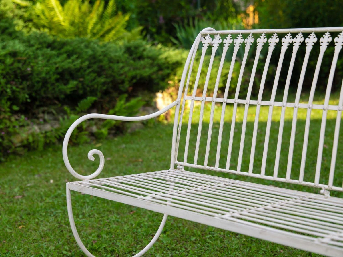 aubaho Banc pour Jardin en Fer forgé - Style Antique - Motif Fleur de lys - Blanc