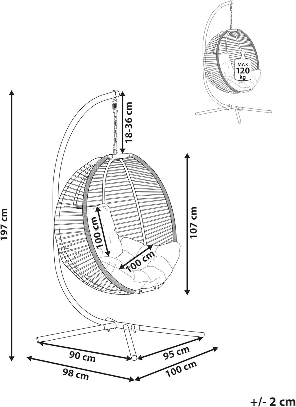 Fauteuil Suspendu avec Support Blanc Résistant aux UV pour Intérieur Extérieur Arco