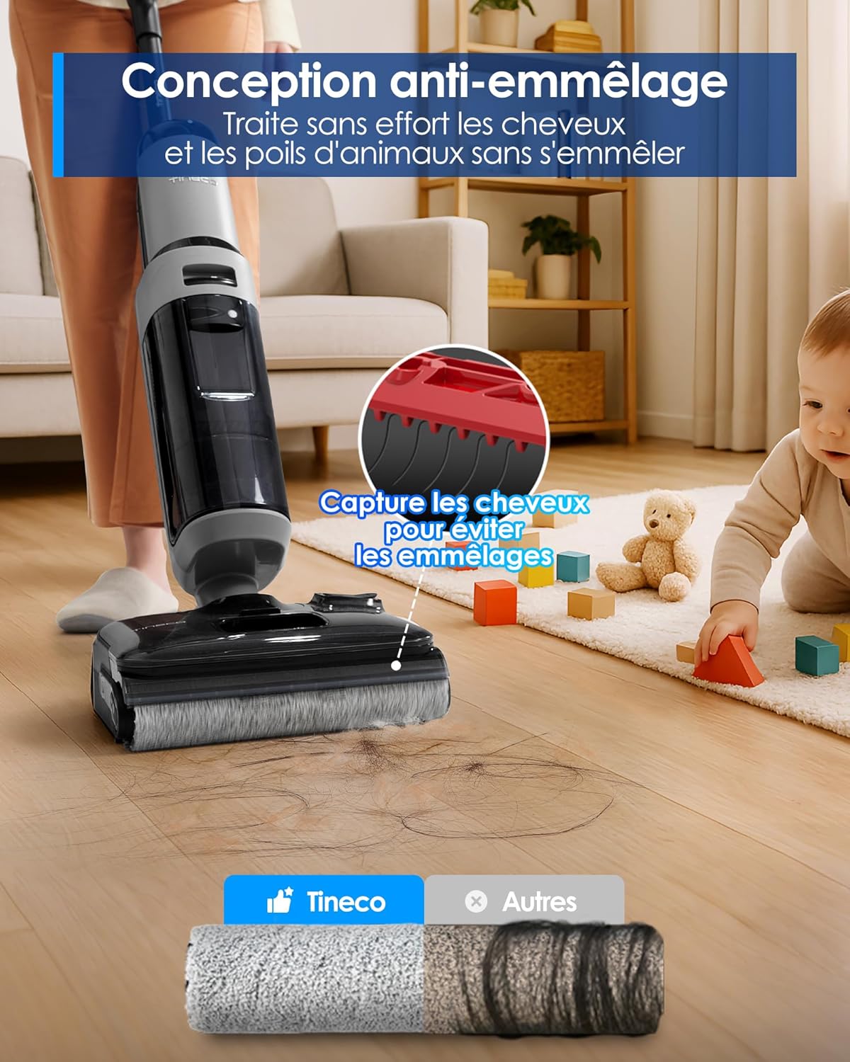 Tineco Floor One i5 Stretch Aspirateur Laveur, Aspirateur Sec et Humide, Aspiration Puissante 20 kPa, portée à Plat 180°, Nettoyage Deux Bords, 30 Min d'autonomie, Réservoirs d'eau Grande Capacité