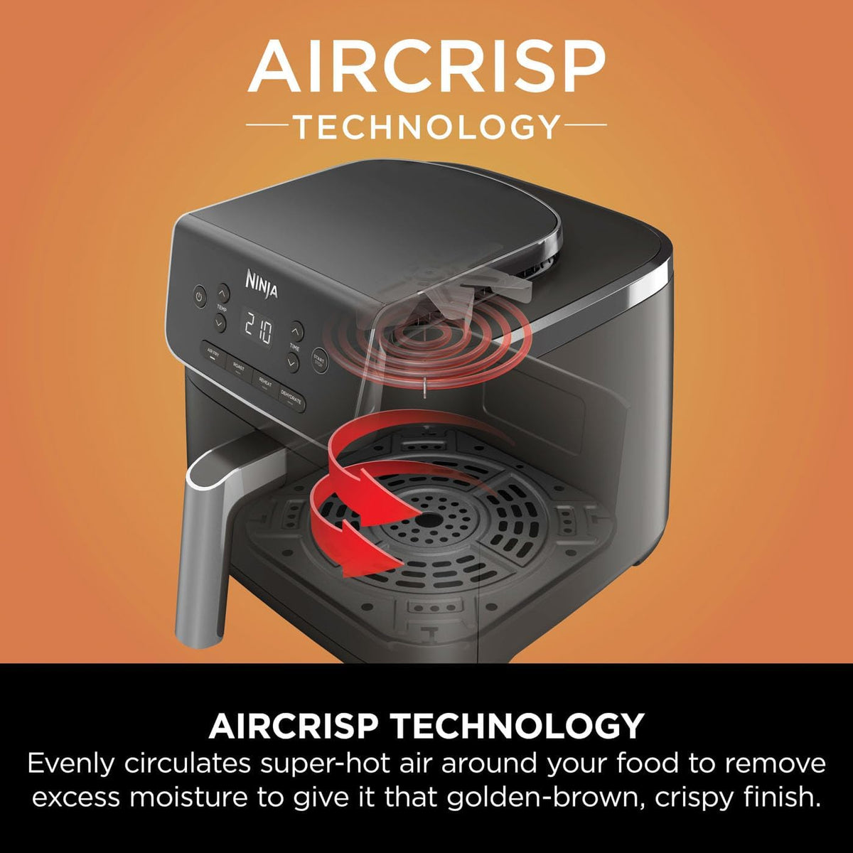 Ninja PRO 4.7L Friteuse à air 4 en 1, tiroir simple, friture à l'air, cuisson rôtie, chauffage, séchage, composants antiadhésifs lavables au lave-vaisselle, noir, AF140EU