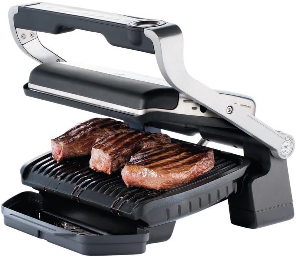 Tefal Grill électrique de table, 12 programmes automatiques, Mode manuel, Fonction aliments congelés, 2000 W, Livret recettes OptiGrill Elite GC750D30