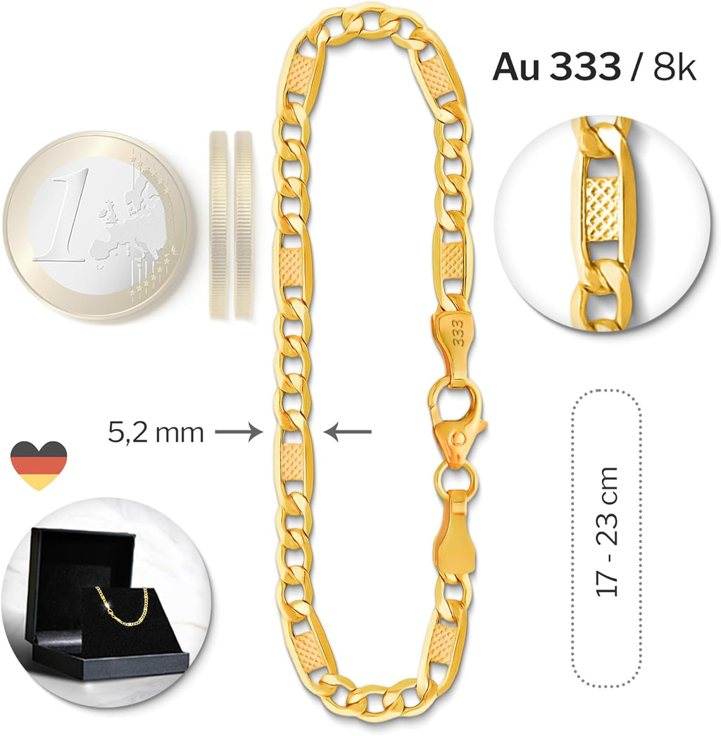 EDELIND Bracelet Chaîne Fantasie 5,2 mm en Or Blanc et Jaune Bicolore 333 585, avec Fermoir Mousqueton - Bijoux pour Homme Femme