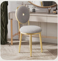 Tabouret de coiffeuse moderne avec pieds en métal doré, rond pour salon et chambre à coucher, repose-pieds rembourré en laine d'agneau pelucheuse, chaise de maquillage élégante et siège de coiffeuse.