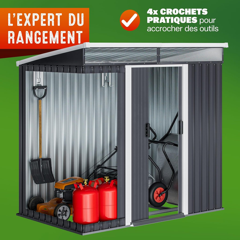 GARDEBRUK Abri de Jardin L 3,4m³ Fondation Incluse 196x122x180cm 2 fenêtres Anthracite cabane de Jardin cabanon abri Outils Jardinage
