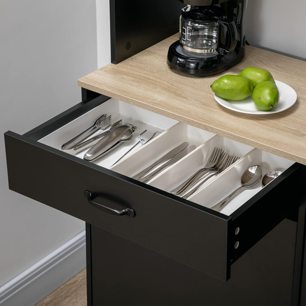 HOMCOM Buffet de Cuisine Armoire de Cuisine Buffet de Salle à Manger 3 niches Ouverts 3 placards avec Porte et 1 tiroir 119 x 41 x 180 cm Noir
