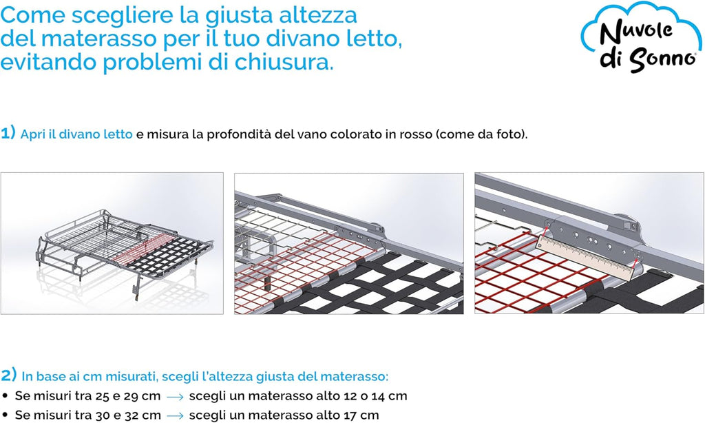 Nuvole di Sonno - Matelas matrimonial Nettuno pour canapé-lit escamotable en mousse hypoallergénique, revêtement en aloe vera, ergonomique (H 17, 140 x 190 cm)
