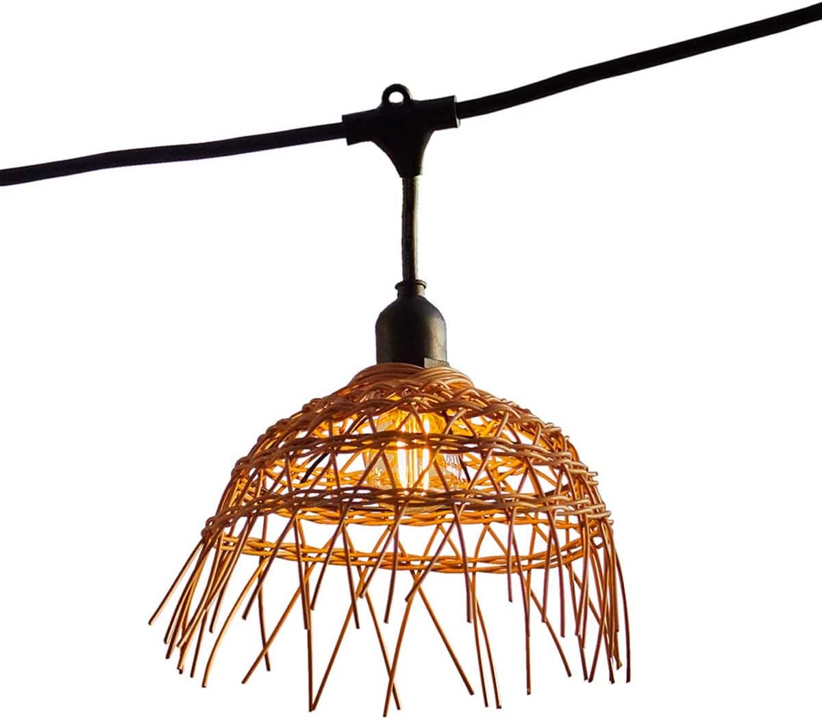 Guirlande lumineuse extérieure raccordable 18m avec 40 ampoules LED filament E27 blanc chaud HAWAII LIGHT Abat-jour polyrotin bohème