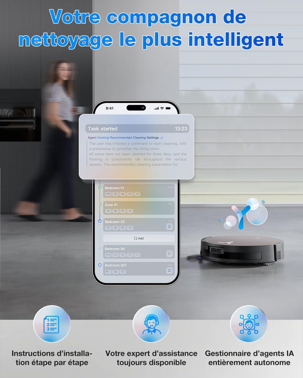 ECOVACS DEEBOT X11 Pro Omni Robot Aspirateur Laveur avec Blast et Puissance 19500 Pa, PowerBoost Ultra-Rapide, OZMO Roller 2.0, Ascension Max de 4 cm, ZeroTangle 3.0, TruEdge 3.0, Station Omni