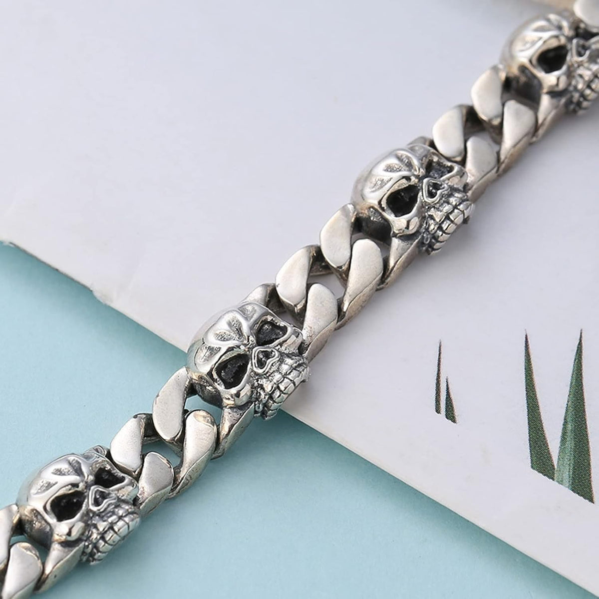 LYGBAOFUL Bracelet chaîne crâne en Argent Sterling 925, Bijoux Gothiques Punk crâne pour Hommes, Cadeau