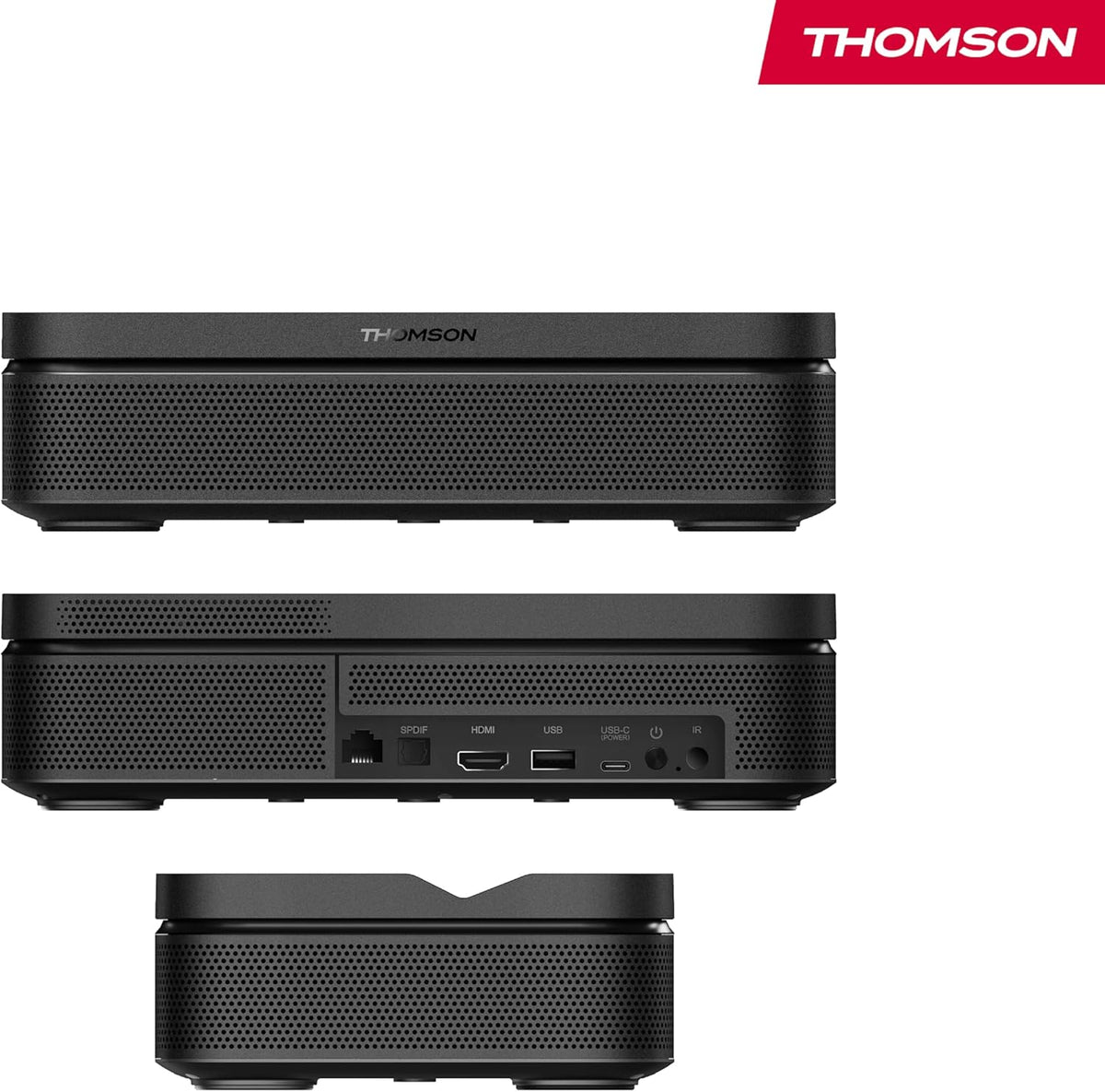 Thomson Sirius PG55B Projecteur Laser Intelligent Portable avec Google TV, Batterie Intégrée, Ultra Courte Focale, 600 Lumens ANSI, HDR10+, Dolby Audio, Mise au Point Automatique, WiFi, Bluetooth–Noir