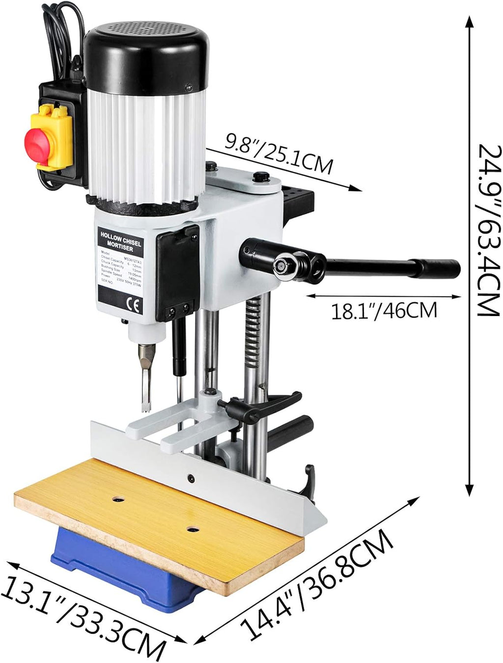 VEVOR Mortaiseuse à Bédane Carré, 750 W, Machine à Percer Bois d'Établi Électrique avec Ensemble Forets, Capacité du Burin 6-12 mm, Capacité du Mandrin 13 mm, 2800 tr/min, pour Travail Perçage du Bois