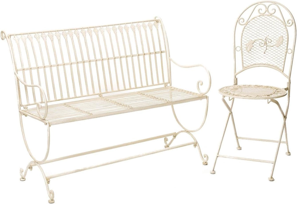 aubaho Banc pour Jardin en Fer forgé - Style Antique - Motif Fleur de lys - Blanc