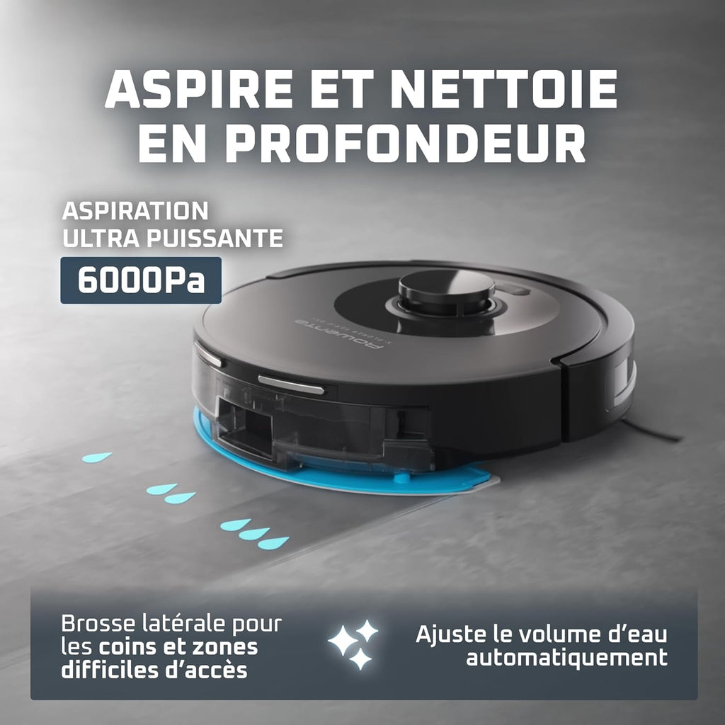 Rowenta X-PLORER Serie85+, Aspirateur robot laveur, 6000Pa, Détection laser 360°, Vidage automatique de la poussière, RR87D5FE, Noir