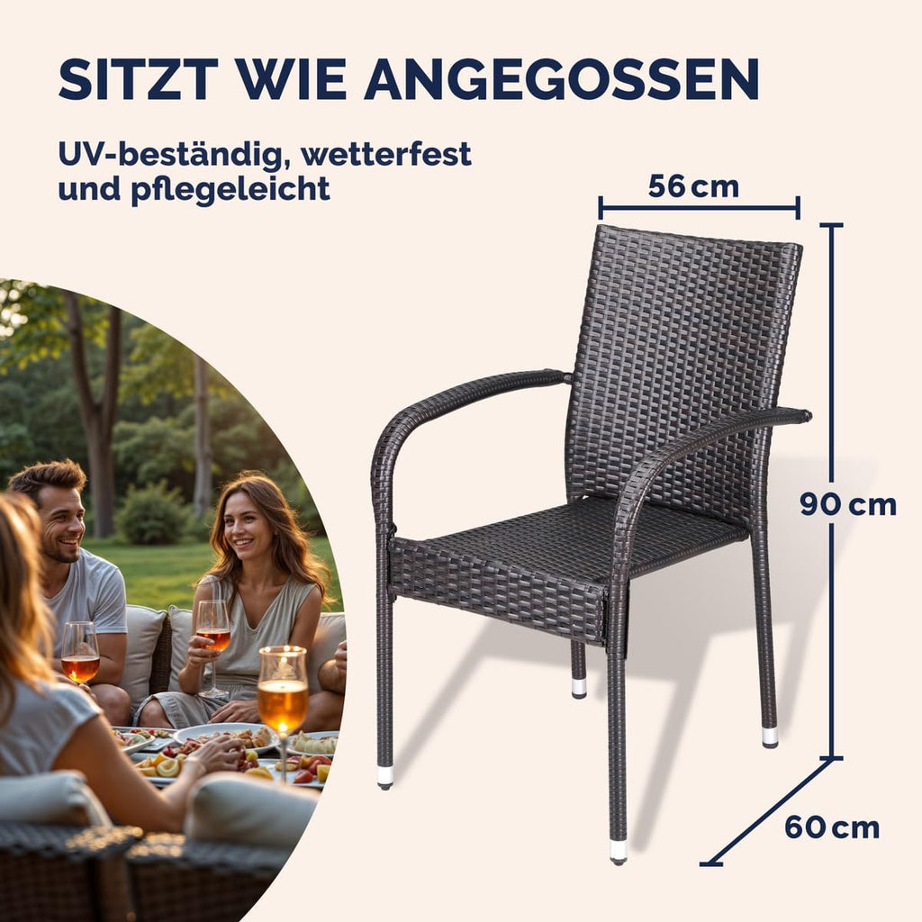 Casaria® Lot de 8 chaises de Jardin Brunes empilables polyrotin accoudoirs arrondis Fauteuil extérieur terrasse Balcon