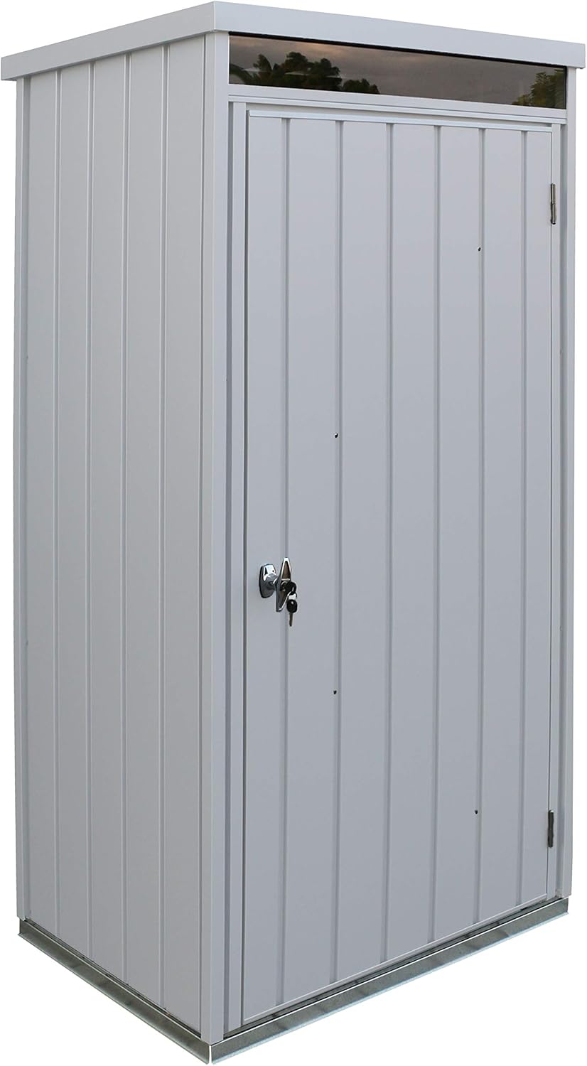 Duramax Palladium Casier de stockage en hauteur à porte unique avec lucarne avant, armoire de rangement le jardin, armoire haute pour l'extérieur, kit d'étagères réglables inclus, argenté