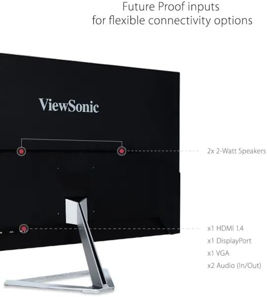ViewSonic VX3276-MHD-3 Moniteur IPS 32" Full HD, VGA, HDMI, DisplayPort, haut-parleurs, chassis argenté, sans bords sur 3 côtés, pied argenté
