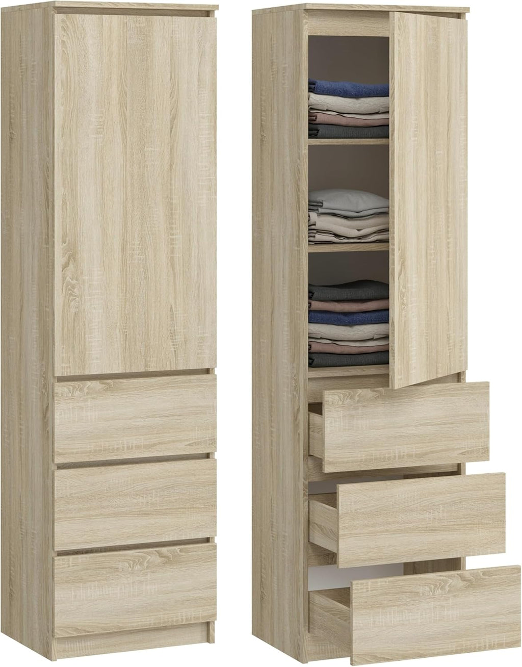 KUBUTKU Armoire multi-usages avec 3 tiroirs, 3 compartiments et portes, 180,5 x 50 x 40 cm, sonoma