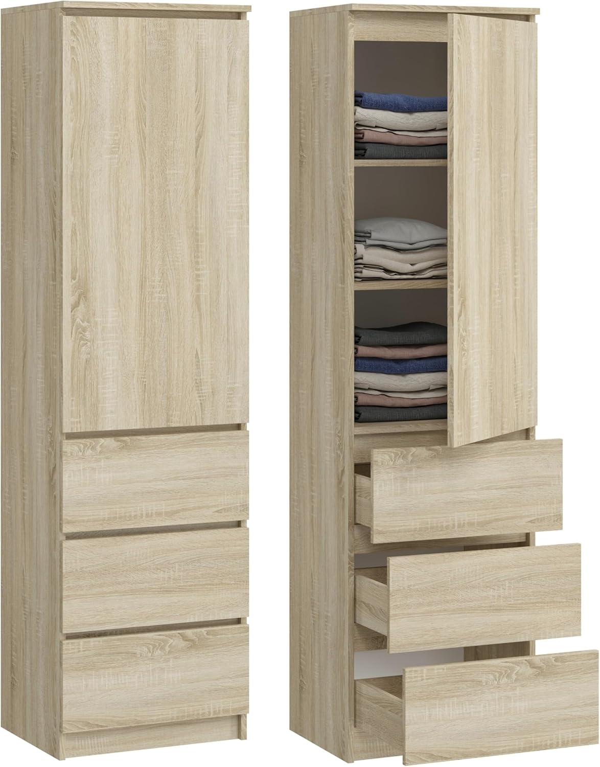 KUBUTKU Armoire multi-usages avec 3 tiroirs, 3 compartiments et portes, 180,5 x 50 x 40 cm, sonoma