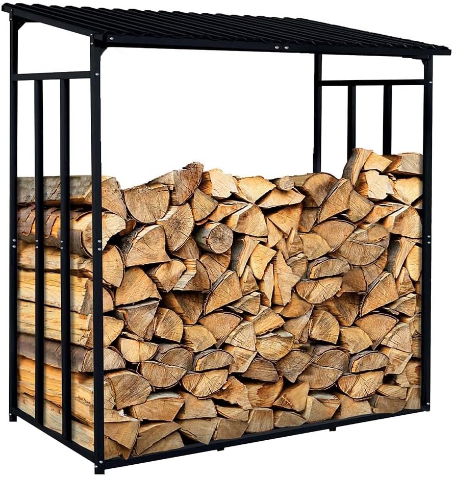 TERRE JARDIN - Range Bûches Extérieur 186 x 70 x 185 cm - Abri Bois de Chauffage avec Housse Protection - Support Bûches Extérieur en Acier Galvanisé Robuste - Résistant aux Intempéries