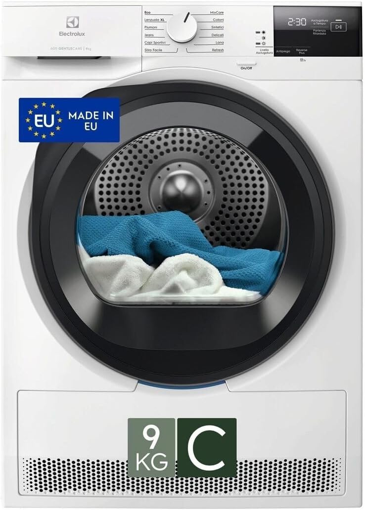 Electrolux Série 600 GentleCare Séchoir à pompe à chaleur, 9 kg, EW6H29C, classe C, 12 programmes, technologie MixCare et SensiCare, fonction anti-pli, 64 dB, filtre EcoFlow, 850 x 596 x 636 mm