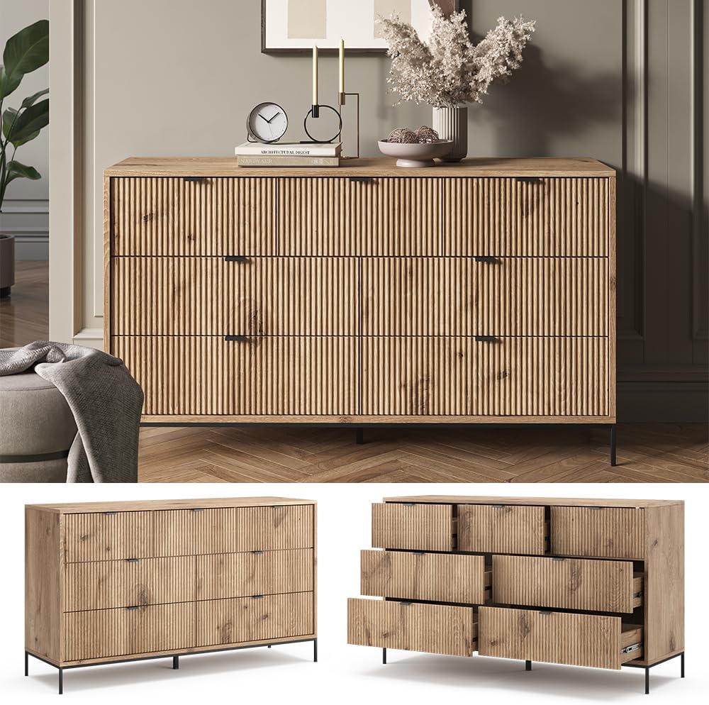 Vicco Commode avec tiroirs Eliza, Chêne Viking, 140 x 81 cm avec 7 tiroirs