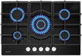 Plaque gaz 5 feux en verre noir - Brûleurs et grilles en fonte - 10 800 Watts encastrement 56x49 cm