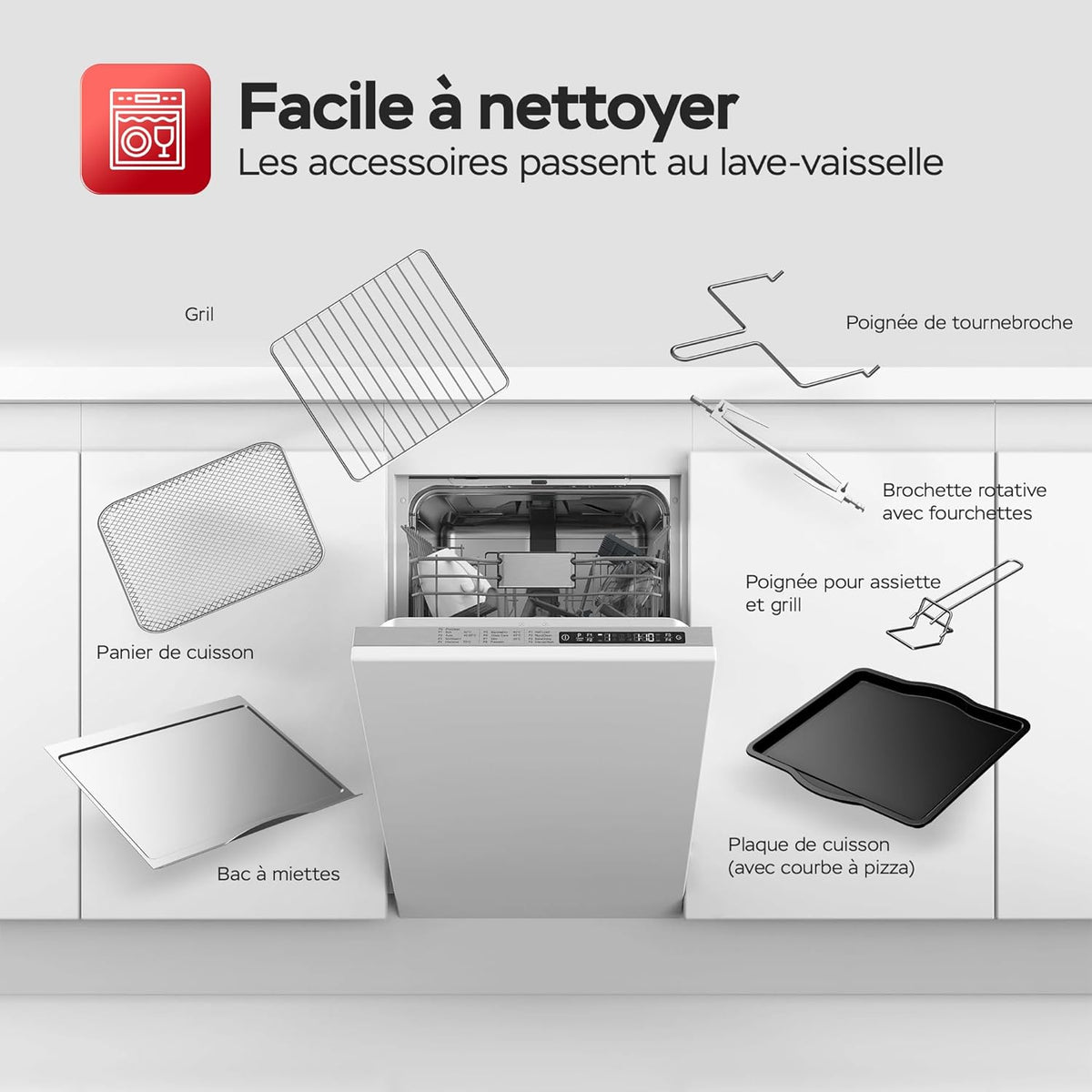 TurboTronic Mini four, four à air chaud 4 en 1 et friteuse à air chaud, version XXL 32 L, y compris tournebroche et de nombreux accessoires, plaque de cuisson, déshydrateur à partir de 25 °C & grill