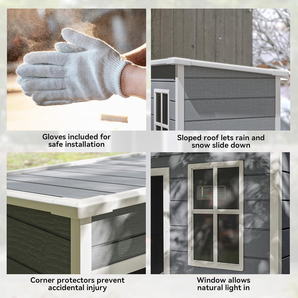 Outsunny Abri de Jardin 1,14 m² cabane de Jardin pour Outils - Porte verrouillable, aération et fenêtre - dim. 151L x 92l x 193H cm - Plastique, Gris