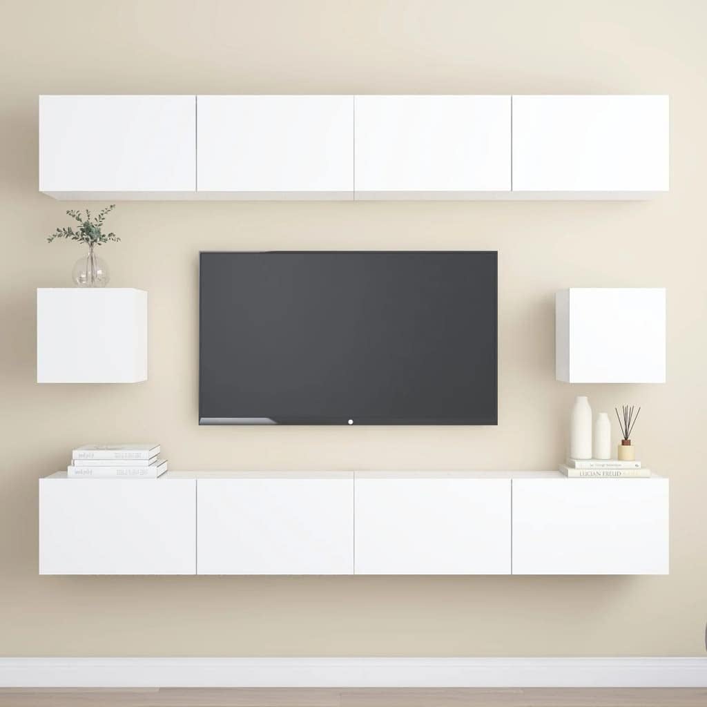 vidaXL Ensemble de Meubles TV 6 pcs, Ensemble d'Armoires de Télévision avec Rangement, Meubles Télé de Salon, Blanc Bois d'Ingénierie