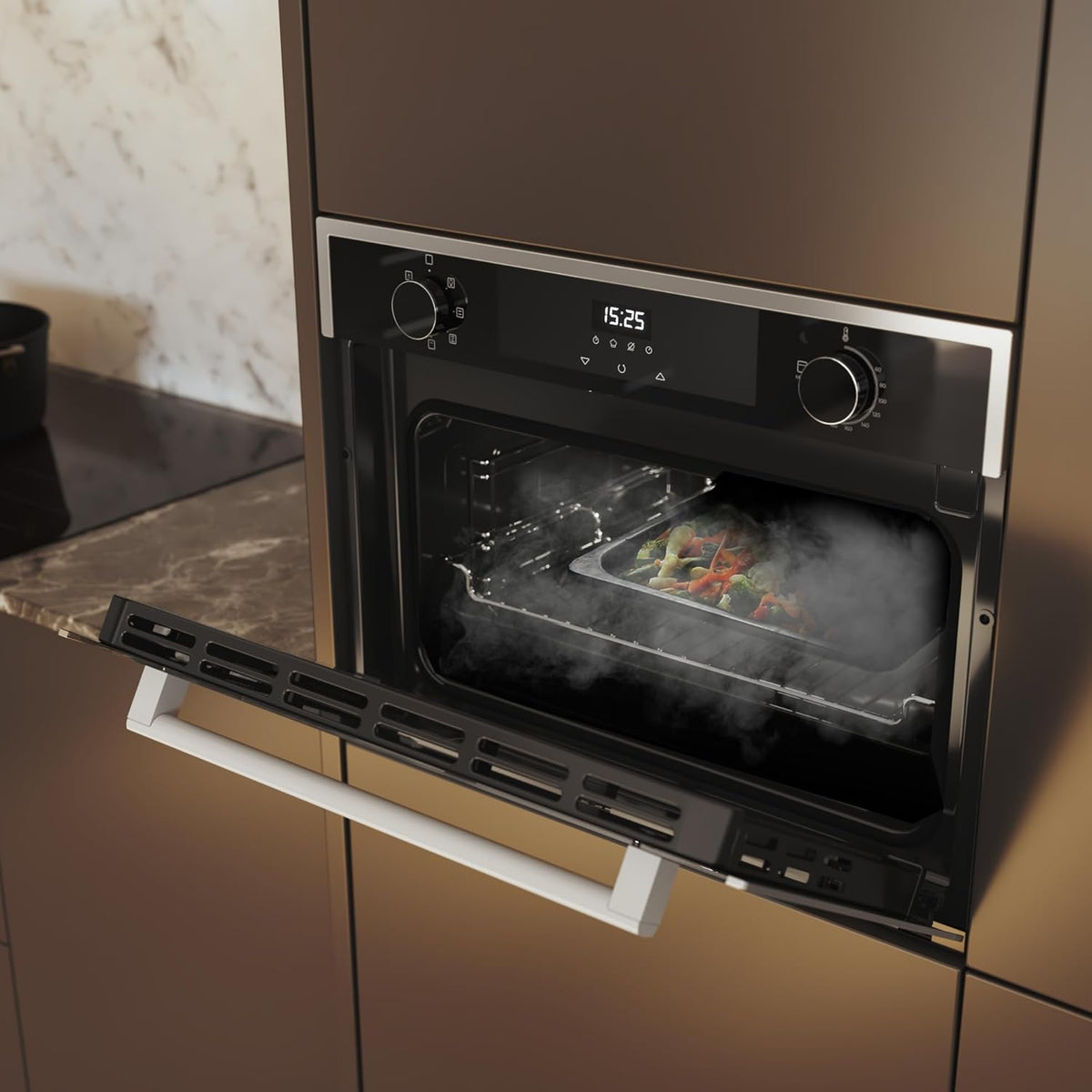 Cecotec Four Encastrable 45cm de Hauteur Bolero Hexa M224500 Edge A. 2600W, 53L, 7 Fonctions, Grill, Chaleur Ventilée, Convection, Décongélation, Steam Base X2, Steam EasyClean, Steam Assist