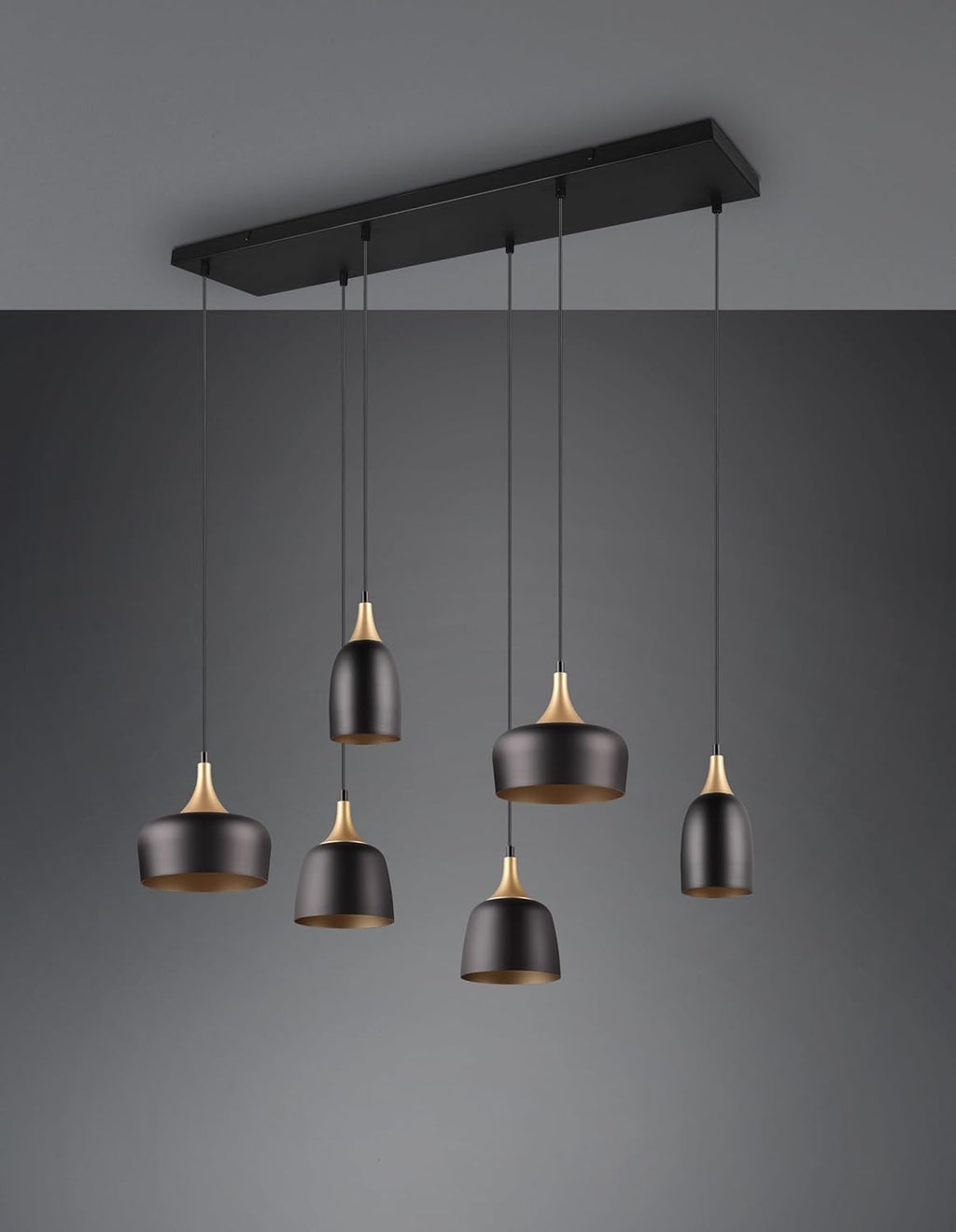 Trio Suspension Chiraz 310500632, métal noir mat/doré, sauf 6x E14