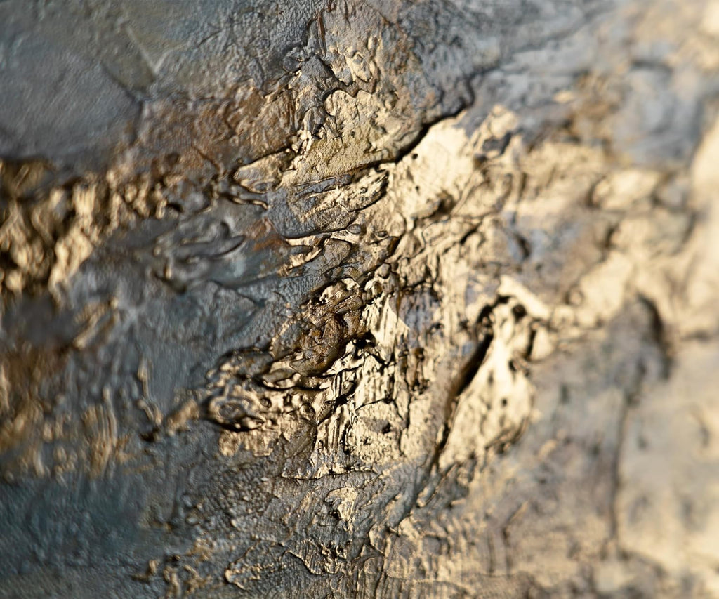 YS-Art Tableau fait à la main dans un cadre Baie d'or Paysage marin aube sur l'océan tons bleus et or Peinture abstraite Décoration 120x60 cm