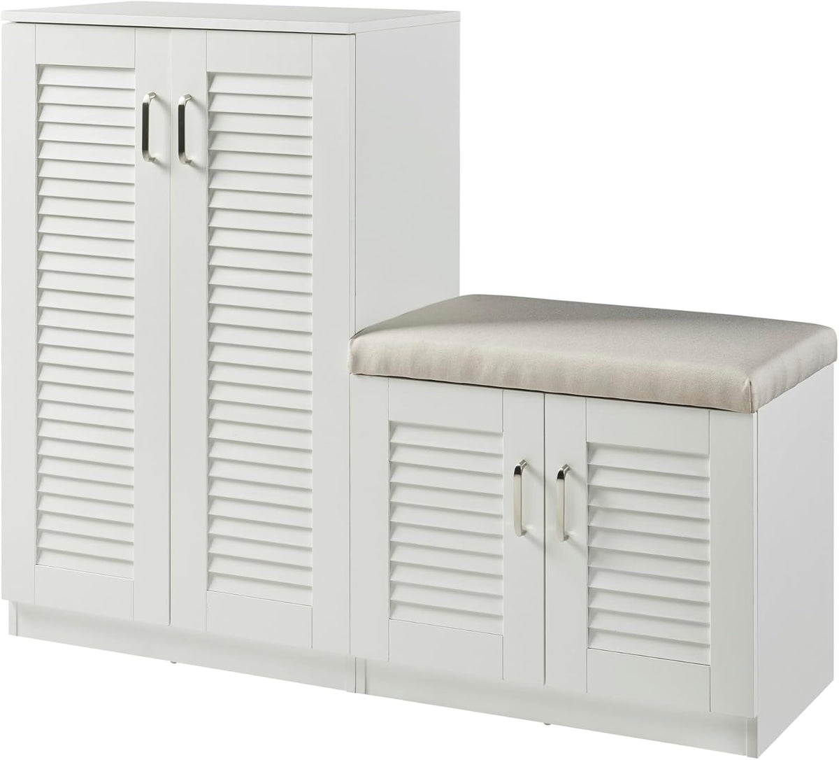 [en.casa] Meuble à Chaussures avec Banquette Armoire à Chaussures pour 18 Paires Meuble de Rangement avec Portes Ajourées MDF 97 x 120 x 36 cm Blanc