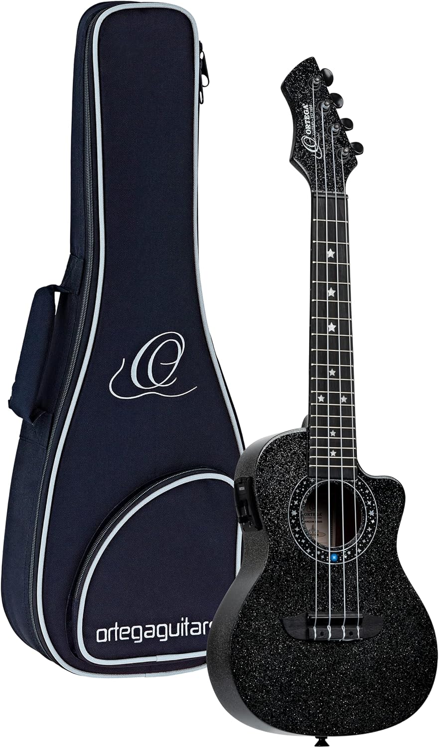 Ortega Guitars Ukulélé Concert Électro-Acoustique – Série Horizon – Housse Incluse – Agathis, Noir (RUHZ-CE-STAR)