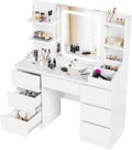 Devoko Coiffeuse LED avec 7 Grands Tiroirs, 3 Couleurs avec Luminosité Réglable, Table de Maquillage, Coiffeuse avec Miroir pour la Chambre à Coucher Blanc