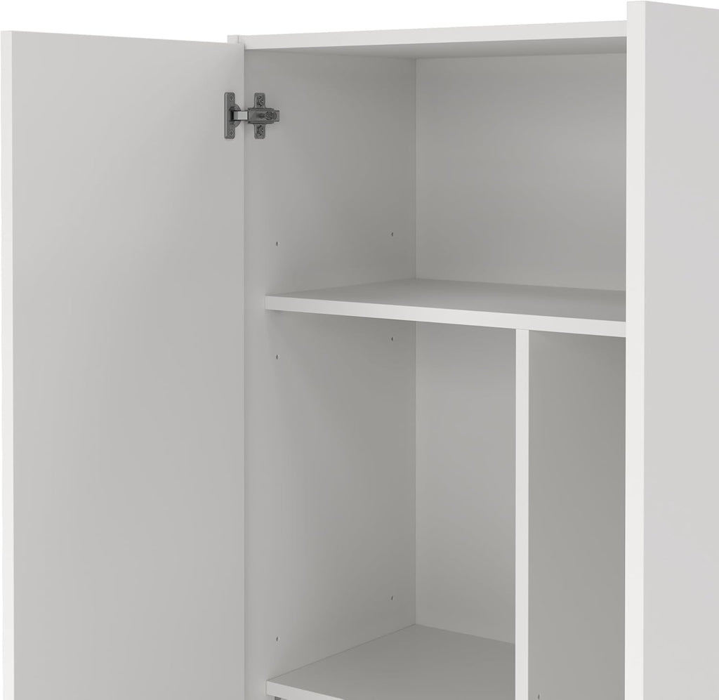 Dmora - Armoire polyvalent Charleston, Armoire à balais avec 2 portes, Étagère à chaussures avec étagères, Placard à balai, 73x37h180 cm, Blanc
