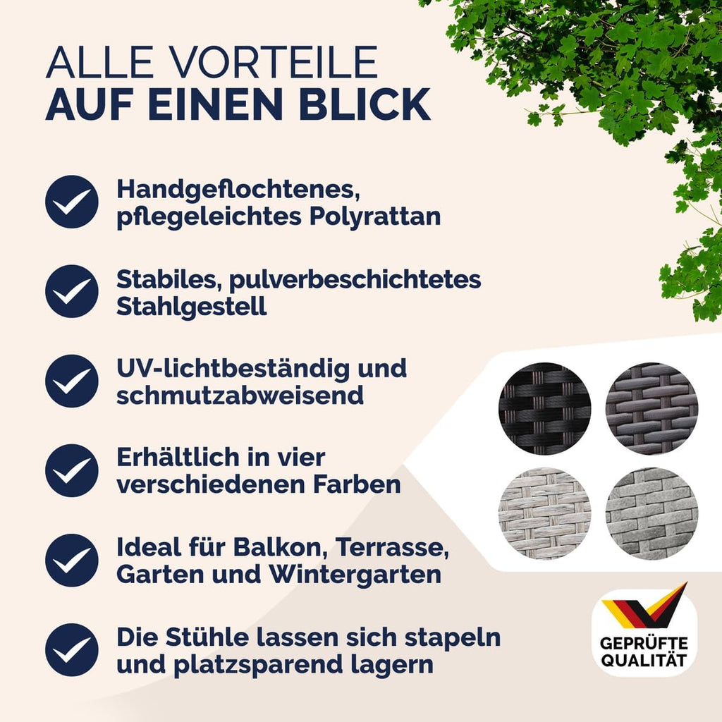 Casaria® Lot de 8 chaises de Jardin crèmes empilables polyrotin accoudoirs arrondis Fauteuil extérieur terrasse Balcon