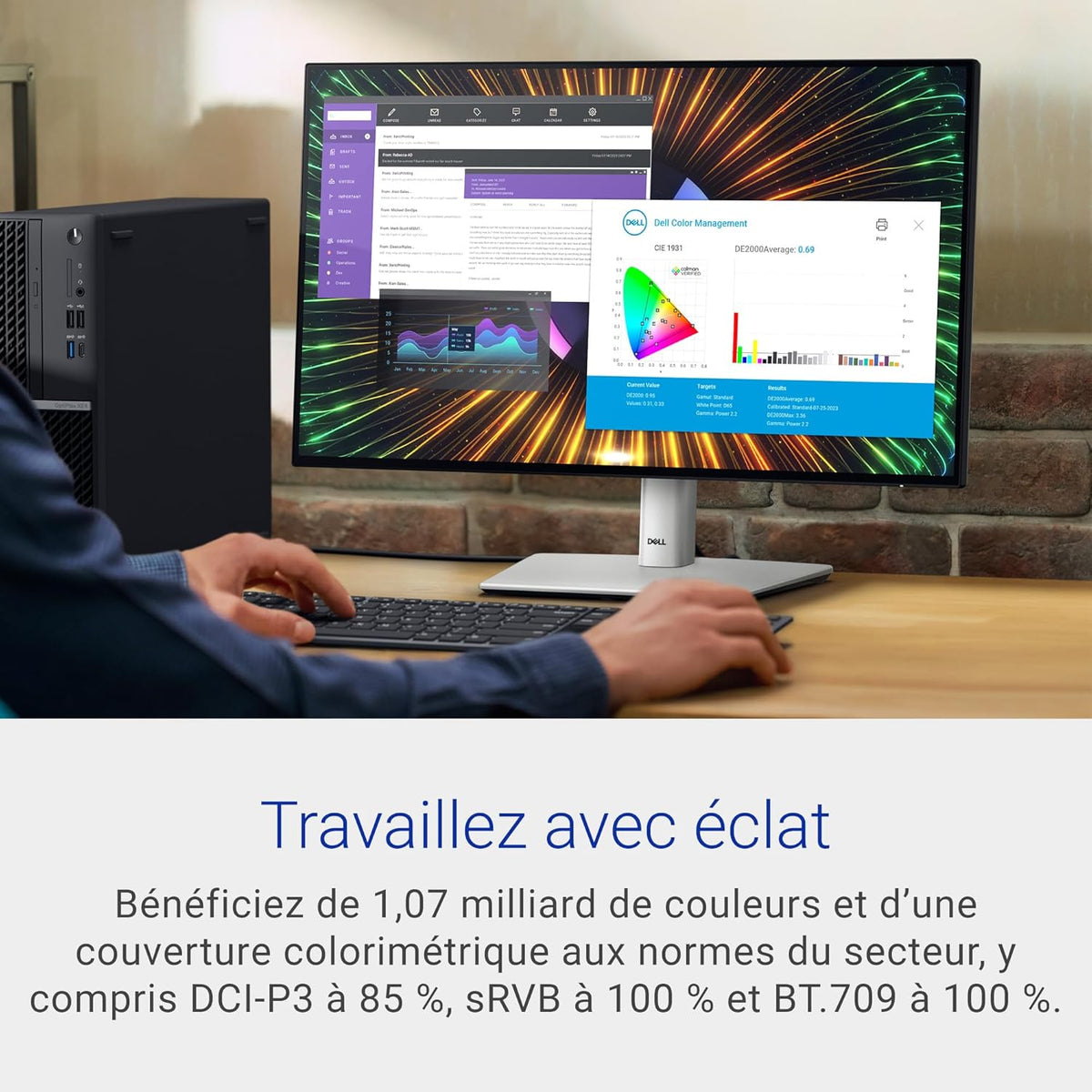 U2424H UltraSharp 24" Full HD (1920x1080) Écran PC, 120Hz, IPS, 5ms, 100% sRGB, 2X USB-C, 2X DisplayPort, HDMI, 3X USB, Garantie 3 Ans, Argent