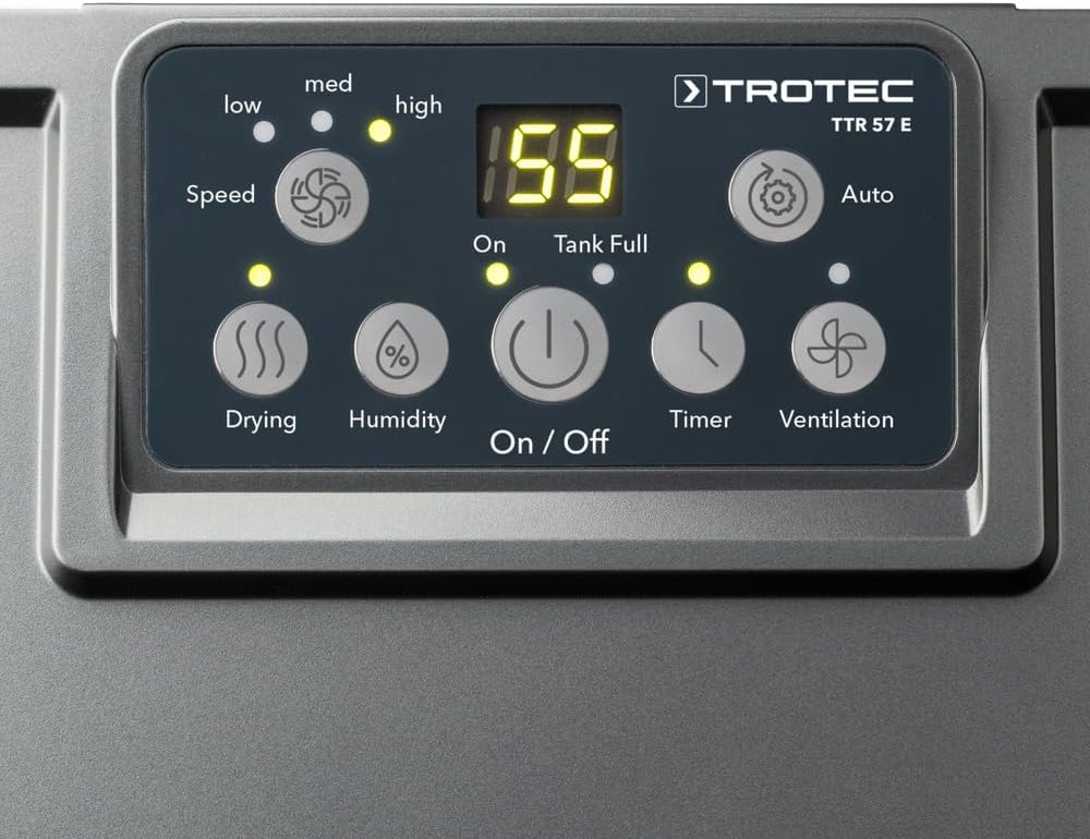 TROTEC Déshumidificateur Confort TTR 57 E | Capacité de déshumidification 9l/24h | Taille de locaux recommandée 50 m³
