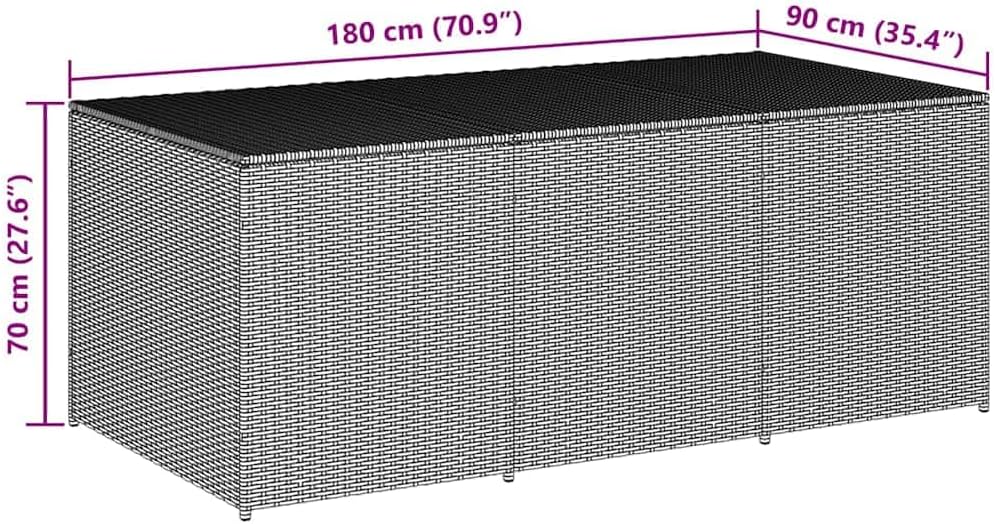 vidaXL Boîte de Rangement de Jardin Coffre de Rangement d'Extérieur Banc de Rangement Stockage Arrière-Cour Résine Tressée 180x90x70 cm Gris