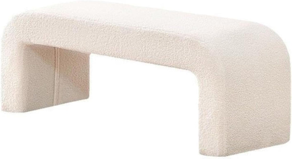 Banc ottoman rembourré en sherpa pelucheux moderne blanc crème pour chambre à coucher, salon, entrée, petit banc élégant pour bout de lit, coiffeuse et décoration d'intérieur