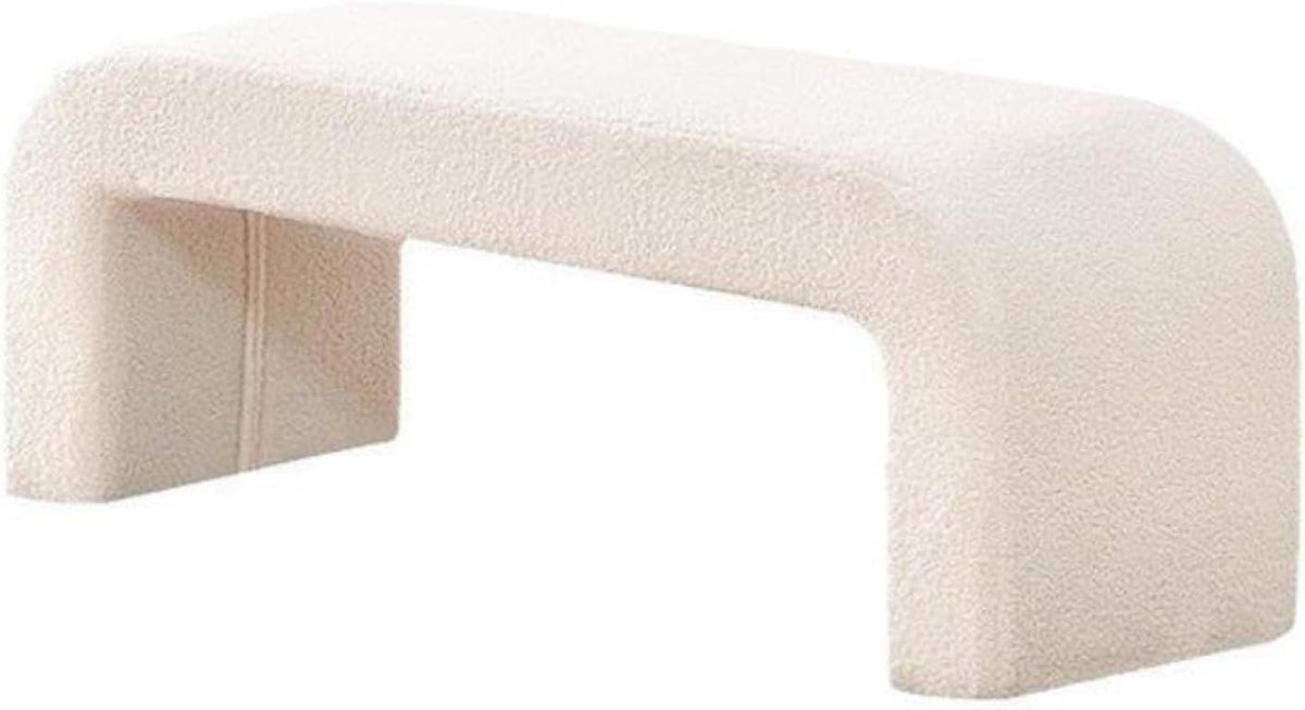 Banc ottoman rembourré en sherpa pelucheux moderne blanc crème pour chambre à coucher, salon, entrée, petit banc élégant pour bout de lit, coiffeuse et décoration d'intérieur