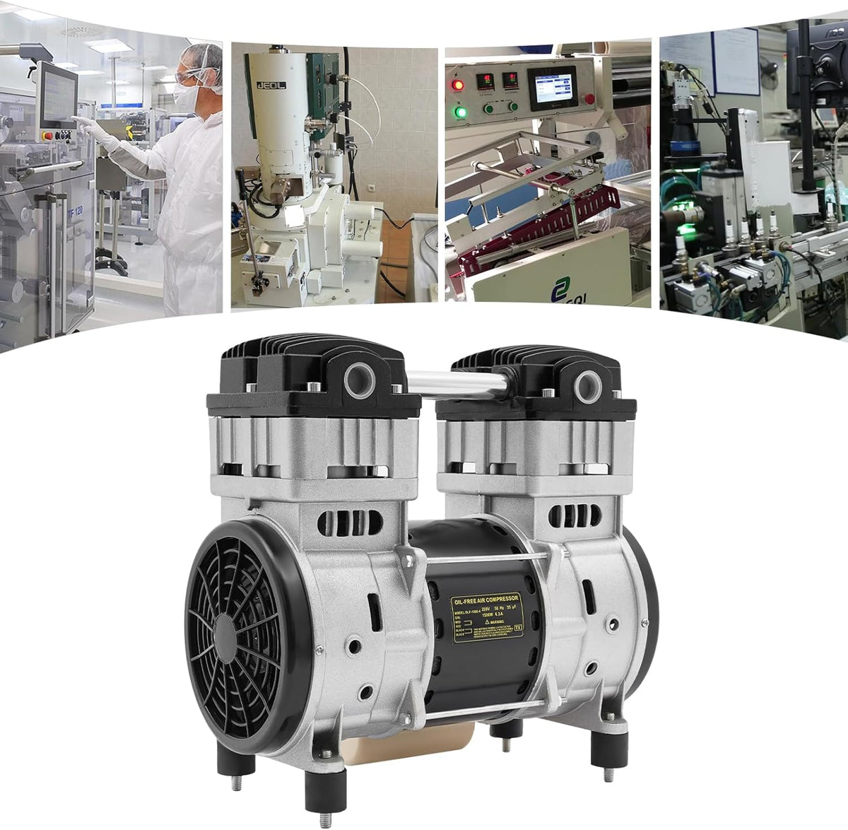 Compresseur d'air 1500 W Tête de pompe avec 2 silencieux 1380 tr/min Moteur en cuivre pur pour usines, maisons et réparation automobile