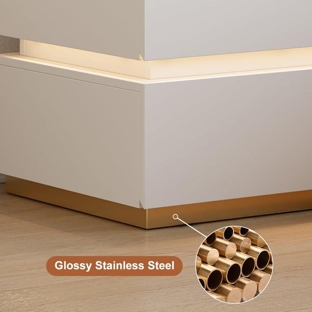 Homary Table de Chevet Intelligente LED Blanc à 3 Tiroirs – Table de Nuit avec Recharge sans Fil & Éclairage Réglable, Design Moderne pour Chambre Adulte (Blanc, 3 Tiroirs)