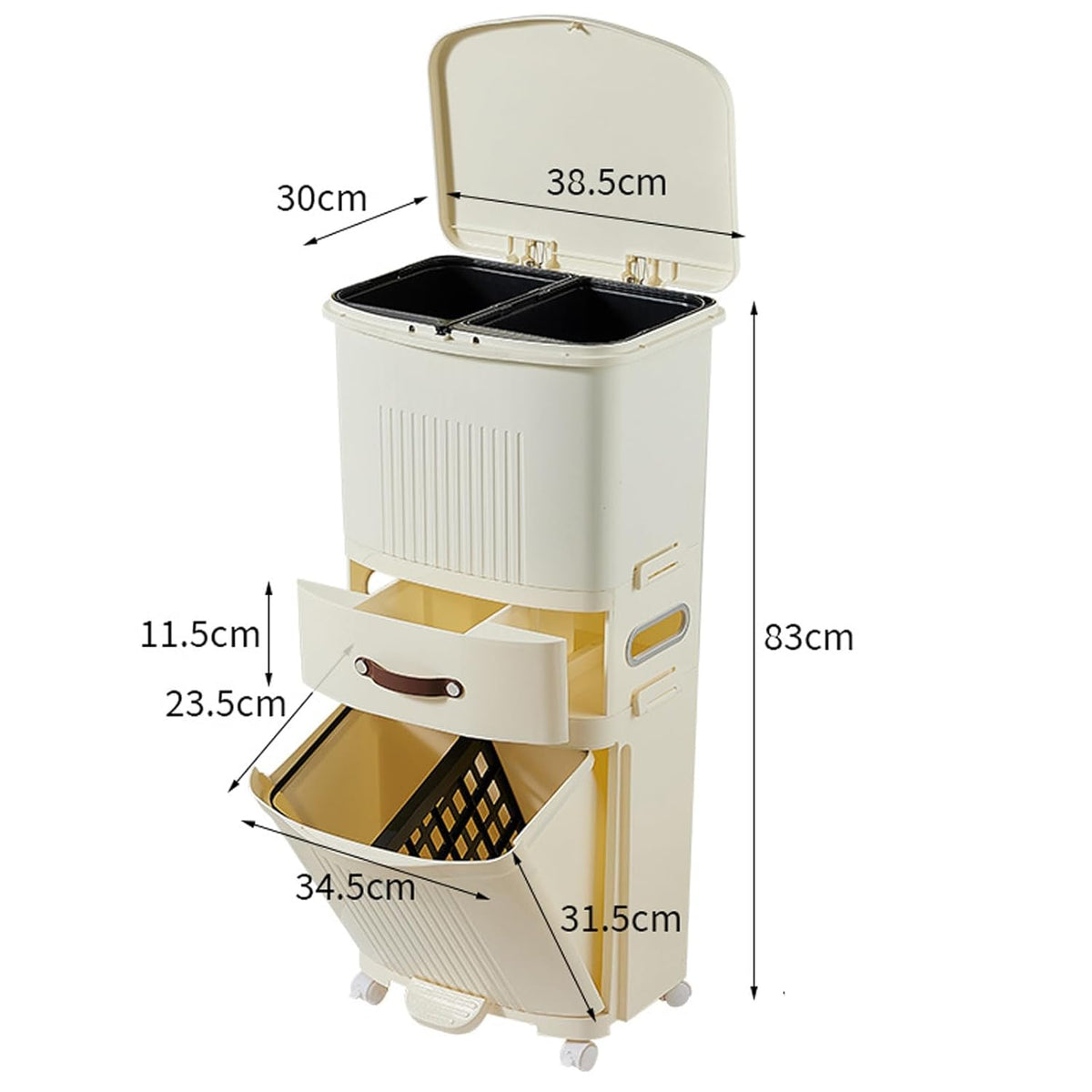 Poubelles de recyclage pour cuisine Double bac avec pédale, poubelle de 36 L pour séparation des déchets secs et humides avec seau intérieur, couvercle, système de tri vertical des déchets yellow 45L