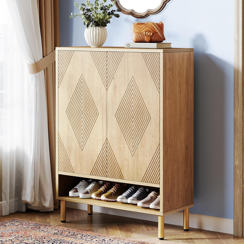 Tribesigns Meuble à chaussures à 7 niveaux, commode à chaussures avec 2 portes, meuble à chaussures de style ferme de 24 paires avec étagères réglables, étagère en bois pour l'entrée, couloir, salon
