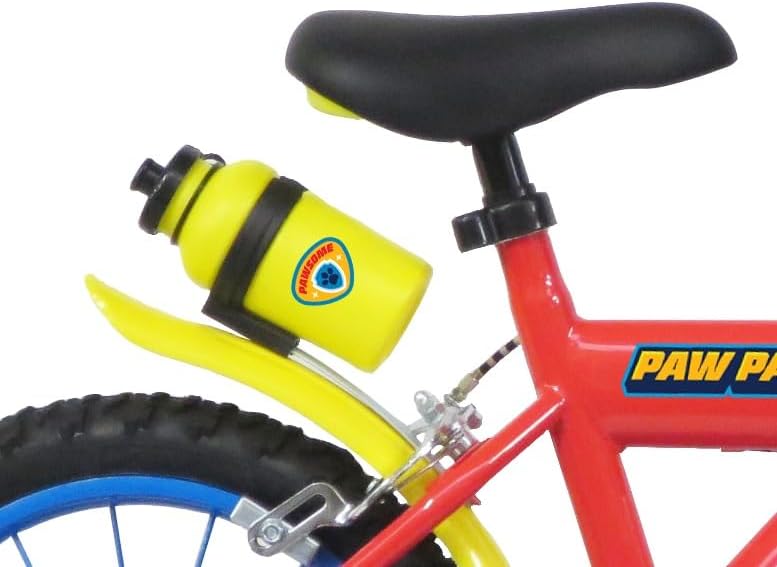 Vélo Enfant 16" Pat Patrouille équipé de 2 Freins, Bidon/Porte Bidon Garde Boues, Plaque Avant, stabilisateurs Amovibles + Casque Pat Patrouille Inclus !