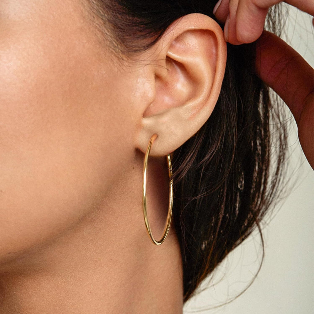 Boucles D'Oreilles Rondes Classiques Or Jaune 585 750 333 Moyennes Créoles pour Femme - Diamètre 40 mm, Largeur 2 mm