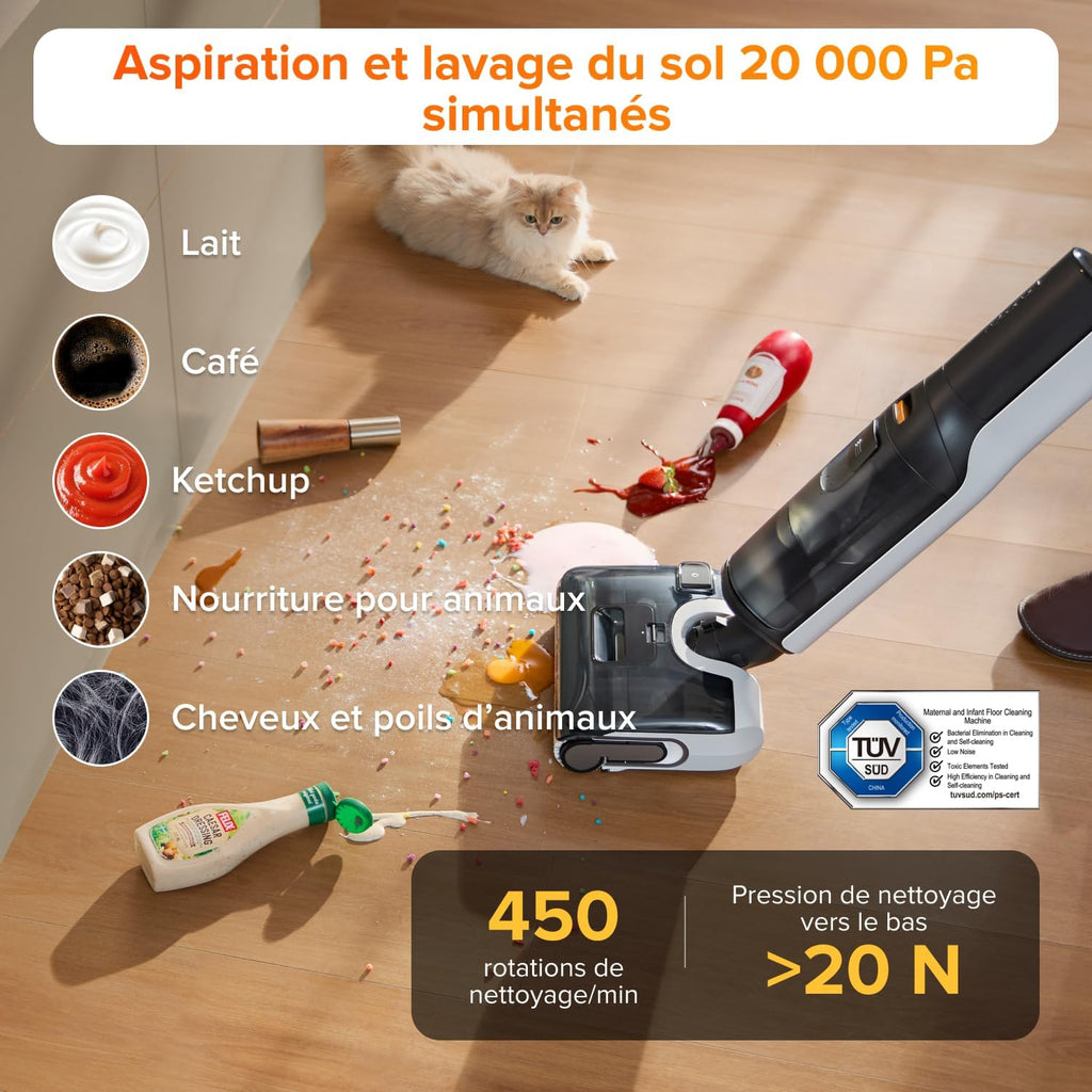roborock F25 LT aspirateur Laveur 20 000 Pa,Autonettoyage à Haute température de 90 °C, séchage Rapide, inclinable à 180°, Nettoyage Bord à Bord pour sols durs.